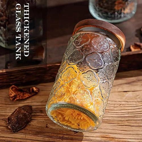 Livejun Vintage Glass Coffee Food Storage Jars with Acacia Lids Airtight Storage Coffee Containers Design Canisters set Kitchen Wide Mouth Glass Jars for Cookies,Tea,Sugar 1000ml (33.8OZ) Set of 3 thumbnail 4