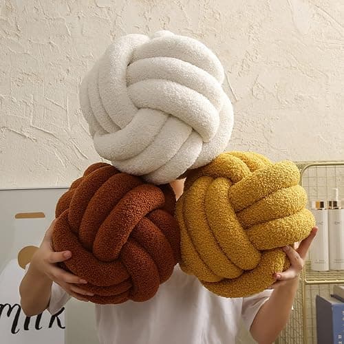 RENXR Knot Pillow Round Ball Cushion, 11in Lamb Wool Knot Ball Pillow Home Decor Cushion Handmade Knotted Throw Pillow for Couch Bed Car Office thumbnail 4