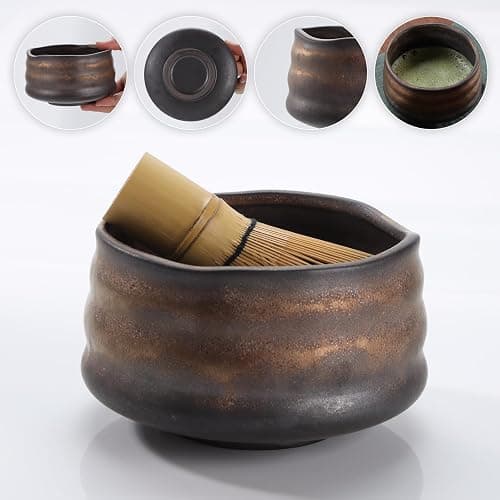 Mycketop Ensemble de 7 pièces à matcha de qualité supérieure avec bol en céramique, chases en bambou, passoire à matcha, cuillère à café, serviette à thé, 2 supports – Kit complet pour cadeau de thumbnail 5