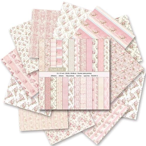 Floral Scrapbook Paper, Vintage Floral Garden Craft Sheets, 24 Pages/24 Unique Designs Double-Sided Origami Art Supplies, Pink Scrapbook Materials for DIY Cards, Journals, Album Decor, 12"x12" Inch - Image 1