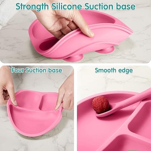 CHENGU 12 Pcs Silicone Bowl with Suction Set for Baby Toddler with Suction Plate, Spoon and Fork, Divided Design Baby Feeding Utensils Weaning Kit, Dishwasher and Microwave Safe thumbnail 4
