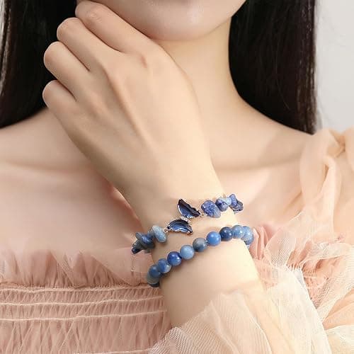 DUQGUHO 2Pcs Butterfly Bracelets for Women Healing Crystals Bracelets for Women Natural Gemstone Bead Bracelet Cute Butterfly Charm Bracelet Stretch 8mm Crystal Jewelry Gifts for Women thumbnail 2