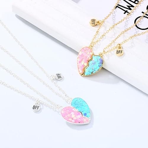 DOYYCA Best Friend Necklace for 2 Girls Magnetic Matching Friendship Necklace Half Heart Pendant BFF Necklaces for Sister thumbnail 2