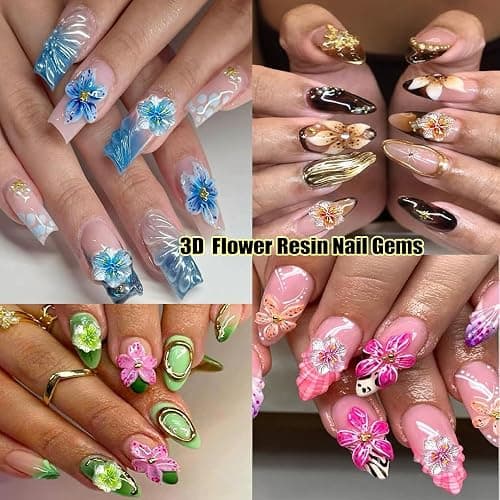 KACHIMOO 100Pcs Flower Nail Art Charms 3D Flowers for Nails Random Style Colorful Hibiscus Nails Hawaii Nail Rhinestones Resin Nail Gems for Women Nail Design thumbnail 5