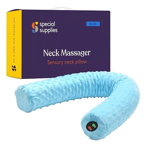 Special Supplies Sensory Vibrating Neck Pillow for Kids and Adults Plush Velvet Soft Cover with Textured Therapy Stimulation, Mind and Body Calming Relaxation - Blue thumbnail 9
