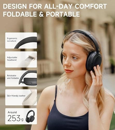 Edifier W800BT Pro Hybrid Active Noise Cancelling Headphones - Hi-Res Audio - AI Call Noise Cancellation - 45H Playtime - Fast Charging - Foldable - Wireless Over-Ear Bluetooth 5.4 Headphones - Black thumbnail 8