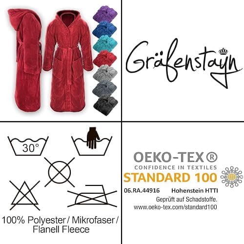Gräfenstayn® Damen & Herren Kuschelfleece Bademantel mit Kapuze Größe S-XXXL mit Öko-Tex Standard 100 Flanell Fleece thumbnail 6