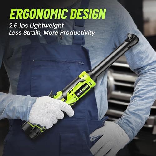 Robustrue 3/8" Cordless Ratchet Wrench, 6-inch Extended Ratchet Wrench, 40Ft-lbs 400RPM Cordless Ratchet, 2 Batteries Power Electric Ratchet Driver with Variable Speed, 7 Sockets, LED Light thumbnail 8
