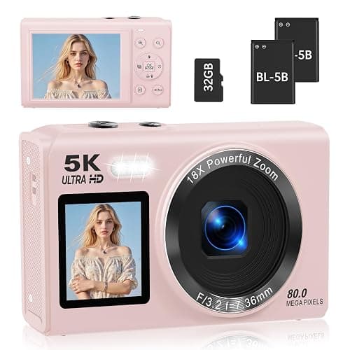 Dual Screen 5K Digital Camera for Vlogging with Fill Light - 80MP, 16X Zoom, WiFi, YouTube/Blogging, Includes 32GB Card & 2 Batteries (X9-Black) - Image 1