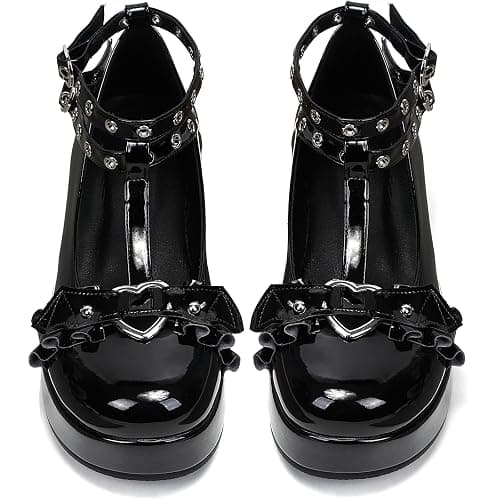 BYOMIGY Mary Jane Shoes Women Goth Platform Heels Chunky Heel Pumps with Ankle Strap Wedge Heels for Women - Image 1