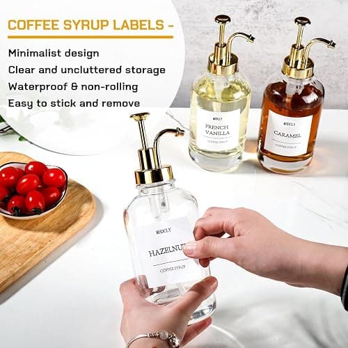 MHDCLY Coffee Bar Accessories, Coffee Syrup Dispenser - 4pack,16.9oz Syrup Dispenser with Labels,Syrup Pump Dispenser for Coffee Bar(Gold Pump) thumbnail 7