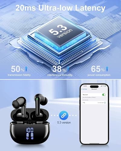 HUIFU Wireless Earbuds, Bluetooth Ear Buds Headphones, 40H Long Playtime, Stereo Deep Bass, LED Power Display, IPX7, Lightweight in Ear Earphone with Mic for iPhone Android Phone thumbnail 3