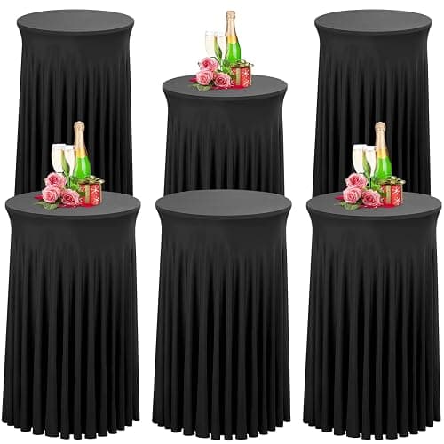 Babenest 24"x 43" Round Cocktail Table Skirt, 6 Pack Spandex Stretch Round Tablecloths with Natural Wavy Drapes, Fitted High Top Bar Cocktail Table Covers for Wedding Party Birthday Banquet (Black) - Black - 6 - Image 1