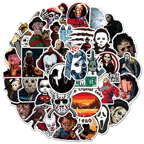 50pcs Horror Movie Stickers, Thriller Killer Role Stickers Pack, Halloween Themed Horror Stickers for Teens Adults, Waterproof Devil Stickers Decals for Water Bottle Laptop Skateboard thumbnail 3