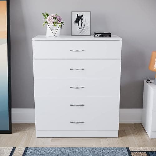 Vida Designs White Chest of Drawers, 5 Drawer With Metal Handles and Runners, Unique Anti-Bowing Drawer Support, Riano Bedroom Furniture - White - Single thumbnail 2
