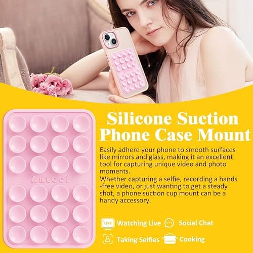 Anteel 2 Pack Silicone Suction Phone Case Adhesive Mount, Upgraded Thickened and Enhanced Suction Power Sticky Phone Grip, Hands-Free Sticky Phone Holder, 2.28"x3.46" (LPK&TP) thumbnail 2