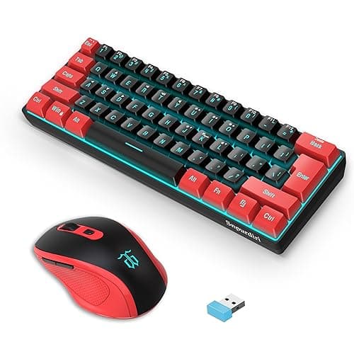 Snpurdiri 2.4G Wireless Gaming Keyboard and Mouse Combo, Include Mini 60% Merchanical Feel Keyboard, Ergonomic Vertical Feel Small Wireless Mouse(Red and Black) - Image 1