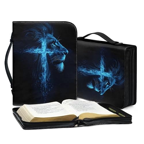 Xernbit Lion Cross Boys Bible Case Bible Cover for Men Leather Lion Print Bible Cover Leather Bible Case for Men Bible Carrier Blue Cross Bible Covers for Men Medium 9x6 thumbnail 4