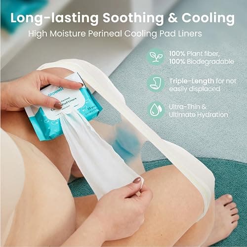 GROWNSY 15pc Postpartum Essentials Recovery Kit for Women, Green | Includes 5 Postpartum Pads, 5 Disposable Underwear, 2 Ice Packs, Peri Bottle, Perineal Spray & 28 Cooling Pad Liners thumbnail 8