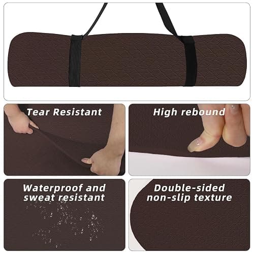 Yoga Mat Extra thick 8mm Exercise mat, Soft Lightweight TPE Fitness Mat with strap, High Elasticity, Anti-fatigue,non-slip mat for Women, Yoga, Camping, Travel, Gym & Outdoor | 72"L x 0.32"Th thumbnail 4