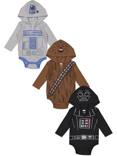STAR WARS Baby 3 Pack Hooded Cosplay Bodysuits Newborn to Infant Sizes (Newborn - 24 Months) - Image 1