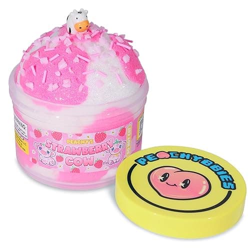 Peachybbies Strawberry Cow Cloud Slime - Made in USA Premium, 100% Authentic, 7 oz., Scented for Kids, ASMR, Slime Charms, Fidget Toys