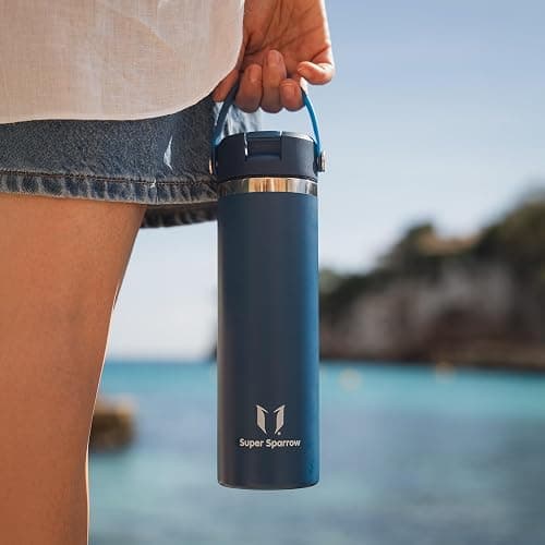 Sparrow Trinkflasche Edelstahl 500ml - Weiter Öffnung SwivelSip Thermosflasche mit Strohhalm - BPA-frei, Auslaufsicher Trinkflaschen - Thermoskanne für Kinder, Sport, Reisen, Outdoor thumbnail 2