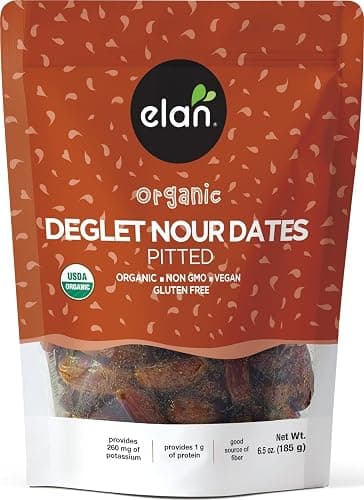 Elan Organic Pitted Dates, 6.5 oz, Naturally Sweet Dried Fruits, No Pits, No Sugar Added, No Sulphites, Non-GMO, Vegan, Gluten-Free, Kosher, Deglet Noor Dried Dates - Image 1