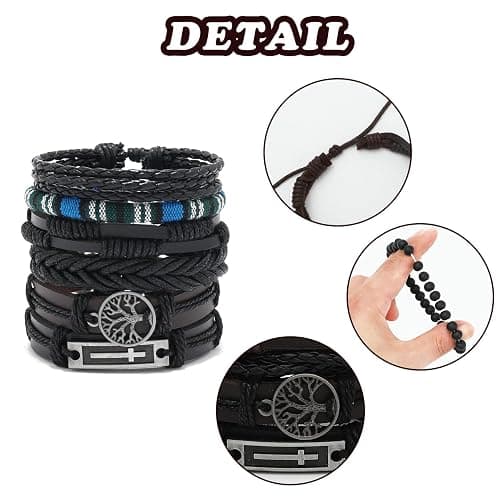 NEWITIN 36 Pieces Braided Leather Bracelets for Men Woven Cuff Wrap Bracelet Wood Beads Cuff Bangle Adjustable Wristband Bracelets Ethnic Tribal Bracelet Set for Women Men thumbnail 4