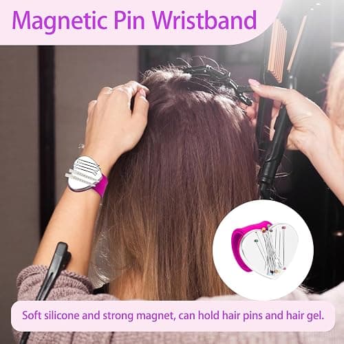 23 Pieces Hair Parting Tools Set, Hair Braiding Tool, Rat Tail Combs | Magnetic Wrist Pin Holder, 6 Sectioning Clips, 4 Rat Tail Combs, 12 Hair Parting Rings for Braiding thumbnail 5