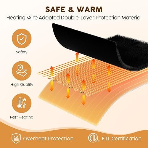 HYLEORY Heated Electric Blanket Throw 50"x60" Soft Fleece & Flannel with 5 Heating Levels & 3 Hours Timer Auto Shutt Off, ETL Certified, Washable，Heated Blanket for Body-Black thumbnail 2