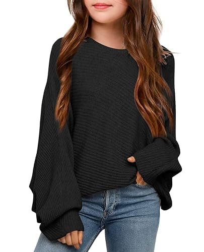 Karlywindow Mädchen Rundhalsausschnitt Leichter Strickpullover Kinder Einfarbig Langarm Pullover - Image 1