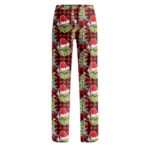 NAMTYQX Christmas Pajama Pants for Women Green Holiday Elastic Waist Wide Leg Lounge Ladies Gr Fluffy Pants Loose Pj Bottoms thumbnail 4