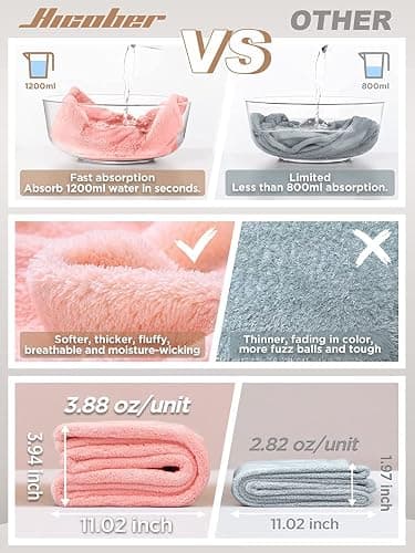 Hicober Microfiber Hair Towel Wrap, Fast Drying Hair Towels for Women, Soft Lightweight Quick Dry Turban for Curly & Long Hair–3 Pack(Blue/Grey/Pink) thumbnail 2