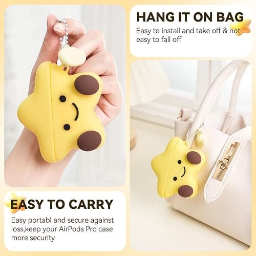 Cute Case for AirPods Pro 2nd/1st Generation Case Cover,Kawaii Funny 3D Cartoon AirPods Pro Case,Star Shape Silicone Protective Cover with Cleaner Kit and Keychain for Women Girls(Yellow) thumbnail 5