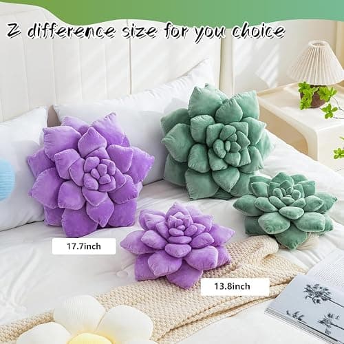 Gerlisay 3D Plant Pillow 13.8'' Cute Flower Throw Pillow Green Plant Shaped Decor Soft Unique Plush Decorative Pillow Throw Cushions for Bedroom Home Decorations thumbnail 5