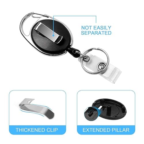 Teskyer Badge Reel, 5 Pack Retractable Badge Holders with Carabiner Belt Clip and Key Ring for ID Card Holder and Keychain thumbnail 7
