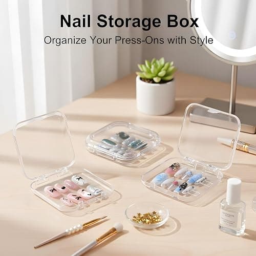 12 Pcs Press on Nail Storage Box with 60 Pcs Double Sided Adhesive Tapes, Nail Packaging Boxes Fake Nail Display Case Crystal Clear Nail Storage Box with Gift Box for Nail Art Business Nail Salon thumbnail 4