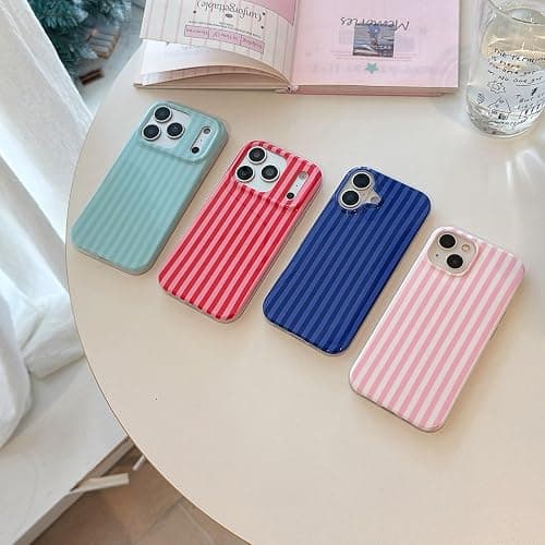Reoomukk Cute Striped Teal Phone Case for iPhone 16 | Aesthetic Trendy Geometric Vertical Lines Pattern, Chic Fashion Simple Protective Cover for Girls Women thumbnail 2
