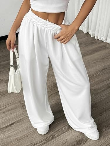 SweatyRocks Women's Barrel Pants Wide Leg High Waist Baggy Sweatpants Elastic Oversized Athletic Joggers Trousers thumbnail 4