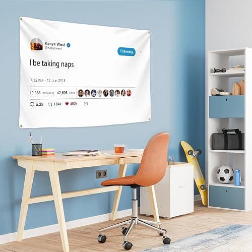 Kanye Tapestry Tweet flags, I be taking naps with Installation tool, Funny Flags for Room College University Dorm Guys Rapper wall Decorations meme Gift, 3x5 Ft thumbnail 4
