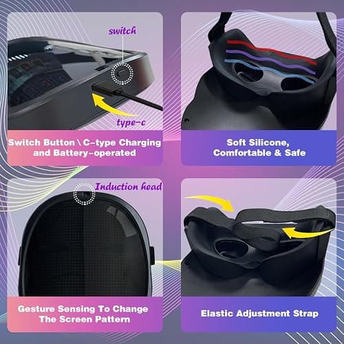 Depointer Life Led Mask with Rechargeable Bluetooth-compatible App Controlled, Customizable Shining Mask, Lighted Face Transforming Mask, unisex-Adult - Rechargeable thumbnail 5