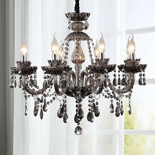 Luxurious Smoky Gray Crystal Chandelier for Living Room, Antique 6-Lights Teardrop Candle Chandelier Pendant Ceiling Lighting Fixture for Kitchen Dinner Party Closet Entryway of CRYSTOP - Image 1