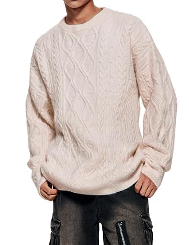 Vamtac Oversized Cable Knit Sweater Solid Long Sleeve Knitted Casual Vintage Pullover Sweaters Unisex Crewneck Top thumbnail 4