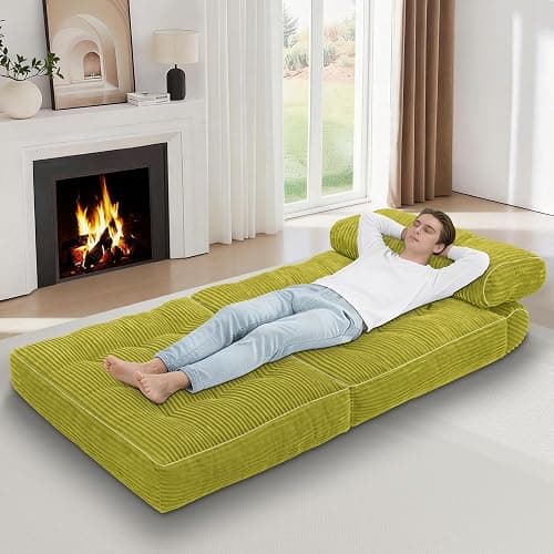 SIMFLAG Folding Sofa Bed, Convertible Sleeper Chair with Pillow & Handle, Foldable Mattress Futon Chair Bed Lounge with Back Support, Comfy Floor Sofa for Living Room Bedroom, DarkGreen, Single thumbnail 4