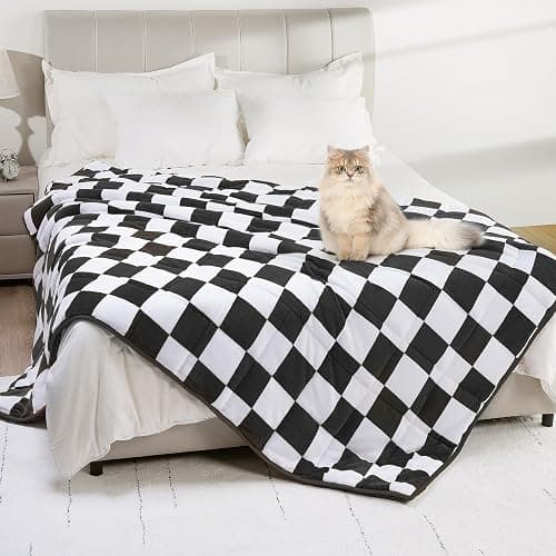 Cottonblue Weighted Blanket for Adults Queen Size 15lbs, Soft Sherpa Flannel Checkered Weighted Blankets, Fluffy Fuzzy Fleece Bed Heavy Blankets for Calming and Relax, Plaid Black, 60" x 80" thumbnail 2