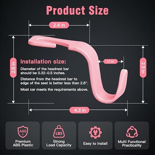 Amooca Universal Car Headrest Hooks, Car Organizer Hanger Storage Hooks for Bag Purse Cloth Grocery (Pink Set of 4) thumbnail 6