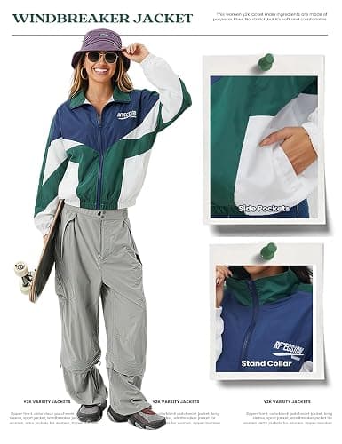 Wyeysyt Women Windbreaker Jacket Y2k Varsity Jackets Oversized Vintage 90s Jacket thumbnail 6