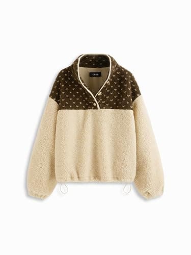 CIDER Fleece Stand Collar Two Tone Patchy Drawstring Oversized Sweatshirt thumbnail 2