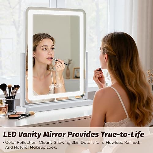 Novlux Vanity Mirror with Lights, 18"x13" Hollywood Lighted Makeup Mirror for Tabletop & Bedroom 3 Color Lighting Modes Smart Touch Control 360° Rotation Detachable thumbnail 4